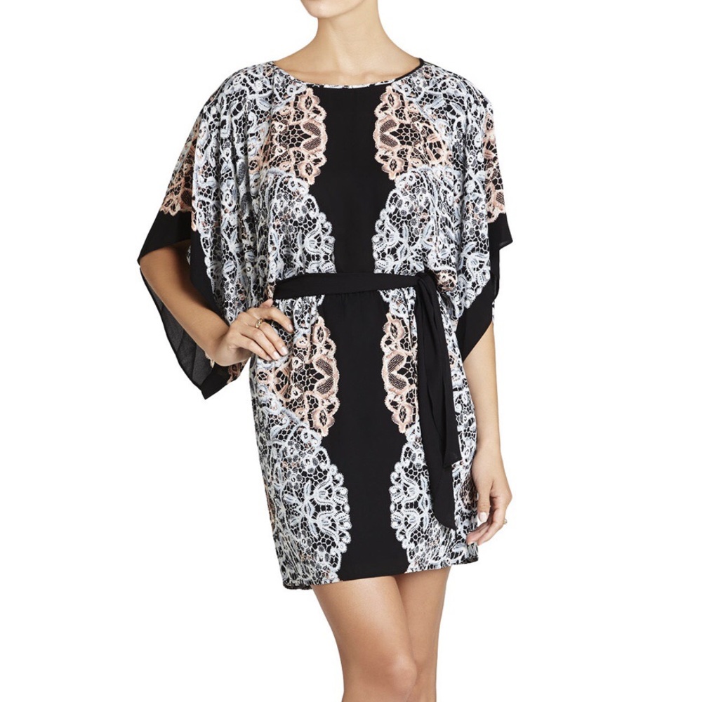 BCBG LOIS Kimono-Sleeve Printed Dress -sz M $228